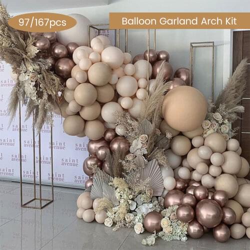 97/167 Pcs Balloon Garland Arch Kit Wedding Apricot Champagne Foil Balloon Cream Peach Birthday Anniversary Party Decor Supplies