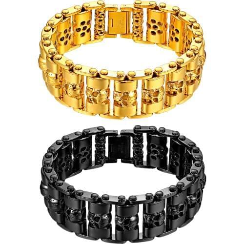 Boniskiss 2020 New Arrival Heavy and Study Mens Stainless Steel bracelets Biker Skull Bracelet gold Polished bracelets For man