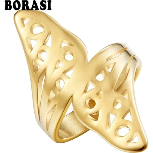 BORASI New Brand Big Ring Vintage Thread Wedding Brands Female Size Rings Fashion Jewelry Stainless Steel Large Ring Gold Color