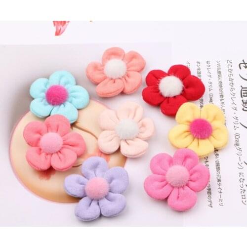 Handmade Colorful Fabric Spring Flowers 4pcs/Lot 49mm Round Wool Felt Button Decorated Girls Floral Hair Jewelry Clip Headband