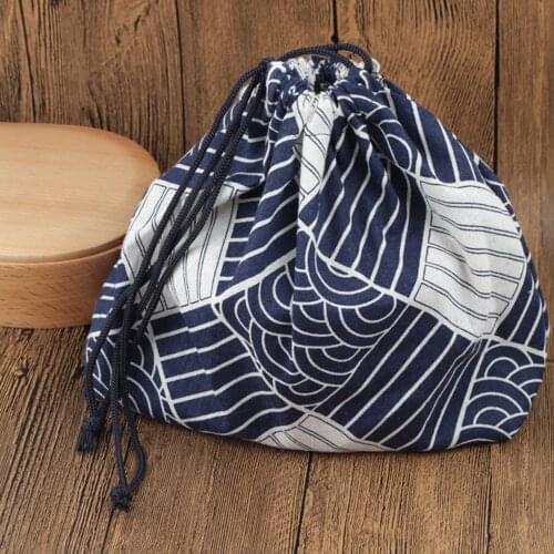 FangNymph Japanese Style Drawstring Pouch Bag Cloth Cotton Linen Hanging Tote Organizer Floral Stylish Storage Bag