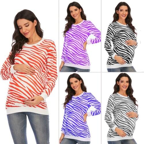 Maternity Digital Print Round Neck T-shirt 2021 New Long-Sleeved T-Shirt For Pregnant Women Maternity Wear Long-Sleeved Tops