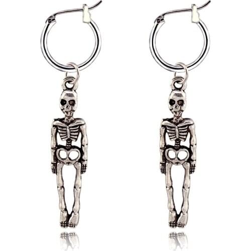 GEOMEE 1 Pair Punk Style Skeleton Skull Dangle Drop Earrings Vintage Antique Metal Pendant Earring for Women Creative Girl Gift