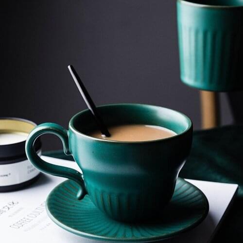 Ceramic Coffee Cup Saucers Europe Retro Tea Set Coffee Cup Spoon Saucer Set Household Afternoon Sea Set sublimation blanks