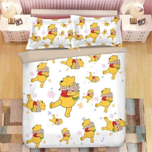 Disney Yellow Winnie The Pooh Bedding Set Down Duvet Quilt Cover Pillowcase Adult Children Bedroom Decoration Home Textile