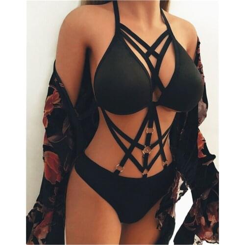 2020 Fashion Women Punk Body Bondage Sexy Swimsuit Hot Summer Bikini Beach Holiday Black Stylish Club One Piece Suits Swimwear