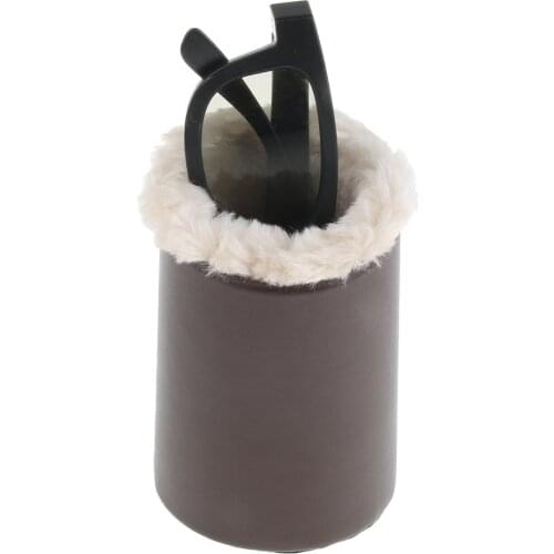 Round PU Leather Plush Lining Eye Glasses Desk Holder Sunglasses Stand Organizer