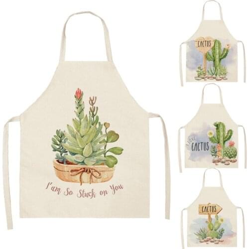 Cactus Kitchen Apron Aloe Printed Sleeveless Cotton Linen Aprons for Men Women Home Cleaning Tools