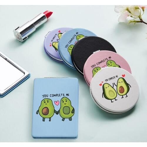 Cartoon Avocado Makeup Mirror with Double Sides for Lady Funny Travel Portable Magnifying Pocket Compact Cosmetic Vanity Mirrors