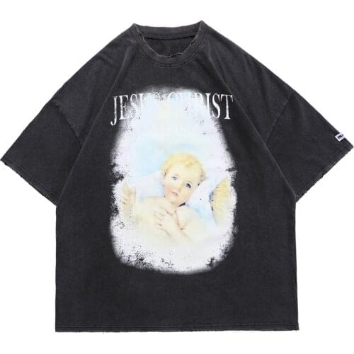 Hip Hop T-Shirt Men 2021 Streetwear Cute Baby Print Harajuku Tshirt Summer Loose Short Sleeve Shirt Cotton Washed Tops Tee Black