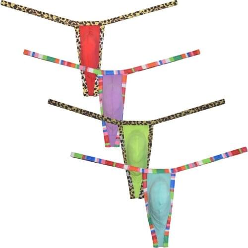 Men Pouch Ice Silk Underwear Leopard Bordered Bikini Ultra-Thin Seamless G Strings and Thongs