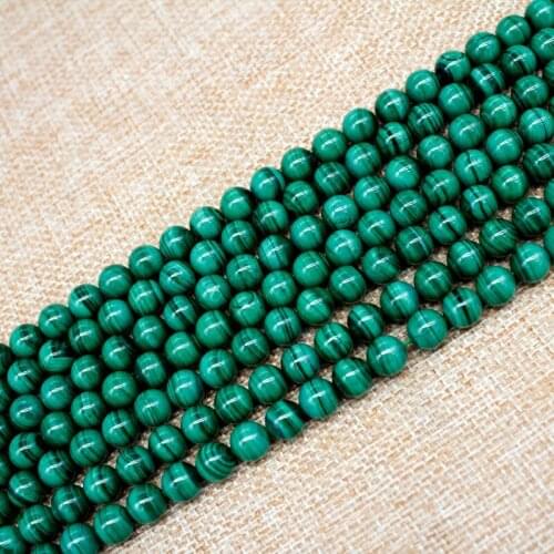 Natural 4 6 8 10 mm Smooth Round Green Malachite Beads Stone for Jewelry Making Design