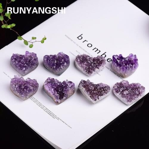Natural heart-shaped Raw Amethyst Quartz Crystal Cluster Healing Specimen Decor Crystal quality Gemstone Stone Home Decor