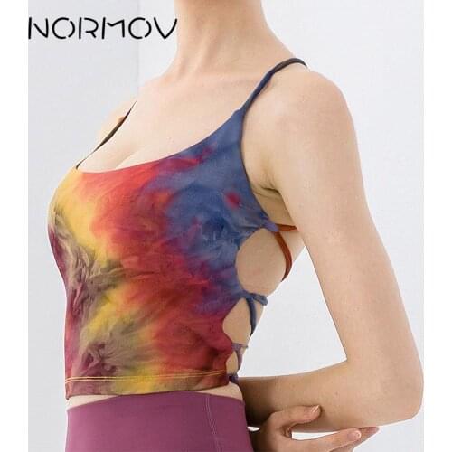 NORMOV Tie Dye Shockproof Sports Bras Padded Women Backless Push Up Fitness Bras Crop Top Running Female Underwear Vest Gym