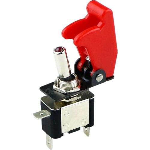 New 12V 20A Illuminated Dark Red LED Toggle Switch Control ON/OFF + Aircraft Missile Style Flip Up Cover SS