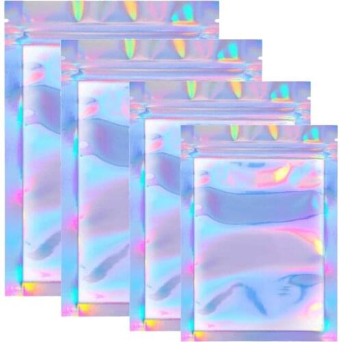 Wholesale Lashes Packaging Boxes Idea Holographic Laser Zip Lock Party Favor Bag Eyelashes Lash Package Box Custom Logo Sticker