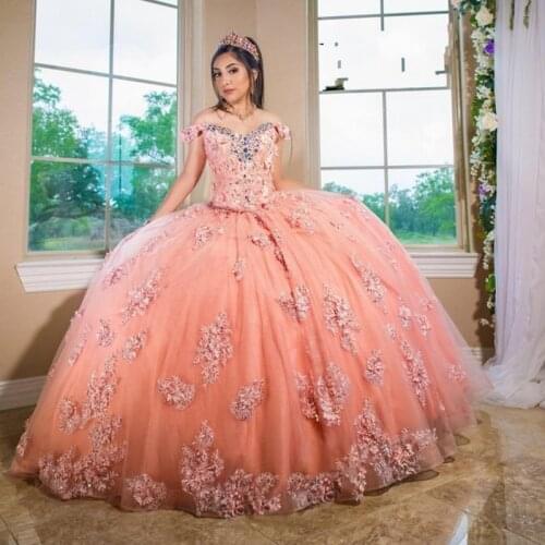 Puffy Skirt Quinceanera Dress Corset Back Off The Shoulder Crystal Beaded vestidos de 15 años 2020 Sweet 16 Gowns