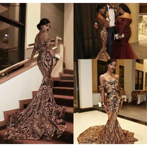 Sexy Luxury Prom Dresses 2019 Mermaid African Black Girls Off Shoulder Graduation Wear Evening Party Gowns Plus Size Custom Made