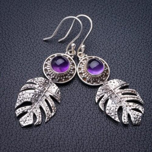 StarGems Natural Amethyst Feather Handmade 925 Sterling Silver Earrings 2" E1186