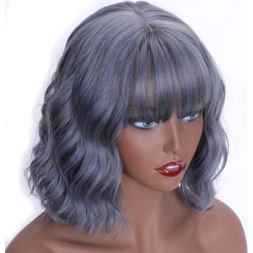 MERISI HAIR Synthetic Hair Blue 2 Colors Short Water Wave Wigs For White/Black Women Heat Resistant Fiber Daily Full False Hair