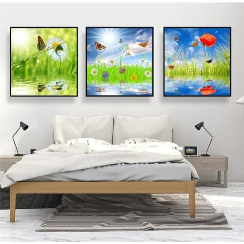 Modern Peony Butterfly Flower Dew Wall Pictures for Living Room Canvas Printings Poster Cuadros Decor Salon Wall Art Paintings