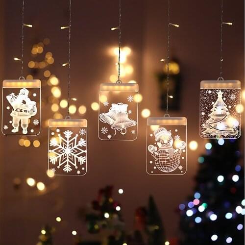 Christmas Party LED Curtain String Lights Decoration 3D Visual Effect USB Powered For Snowman Christmas Window Decorative