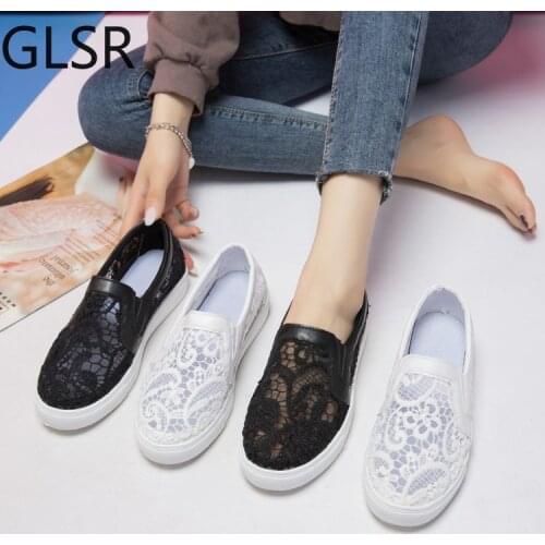 Large size white shoes 2021 summer breathable lace canvas shoes flat loafers sequined sneakers women 35-43