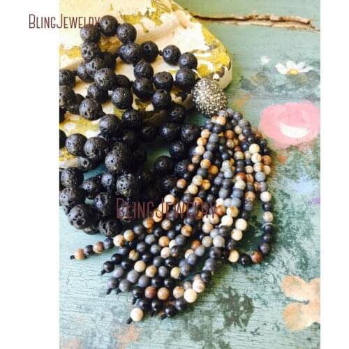Ristic Necklace Boho Chic Lava Rock Beads KNOT Necklace with Beads TASSEL NM23764