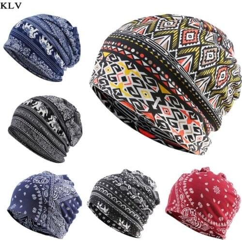 Unisex Multifunction Beanie Skullies Hat Ethnic Paisley Digital Print Slouchy Turban Headwear Chemo Cap Infinity Scarf
