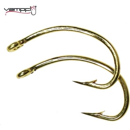 Vampfly 50PCS Gold Curved Shank Fishing Fly Tying Hooks Nymph Scud Caddis Midge Shrimp Fly Tying Hook