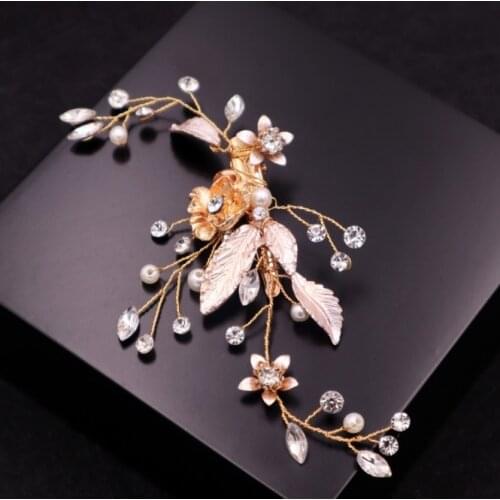 Gold Pearl flower clip for Women Hair Pin Rhinestone Bridal Clips Crystal Crown Bride Bridesmaid Party Wedding Hair Accessories