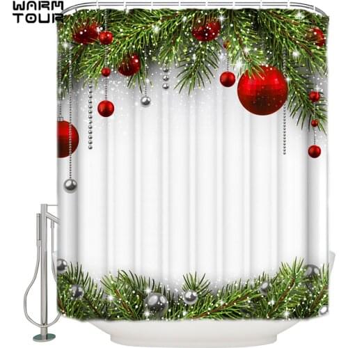 WARMTOUR Shower Curtain Snowing Winter Christmas Holiday Extra Long Fabric Bath Shower Curtains Bathroom Decor with Hooks