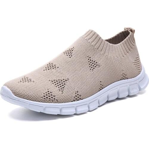 Plus Size Breathable Air Mesh Sneakers Women 220 New Spring Summer Slip on Platform Knitting Flats Soft Walking Shoes Woman