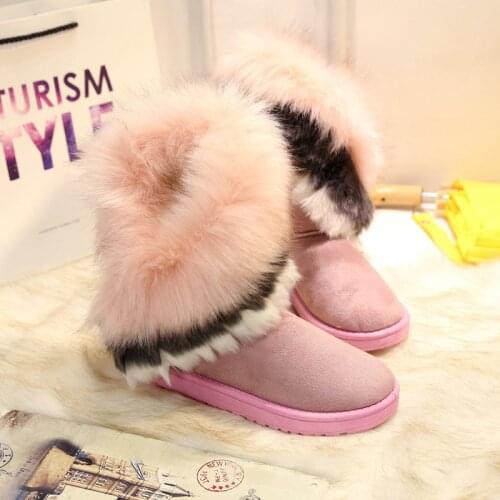 Snow Boots Woman Winter Warm Female Mid-calf Boots With Fur Plush Ladies Shoes Furry British Soft Flock Short Botas Slip-On 2021
