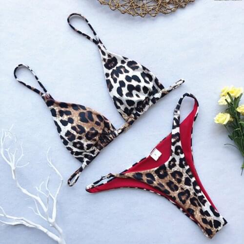 Woman bikini swimsuit 2020 Bikini Set Sexy Thong Leopard Print Two Piece Filled Bra Swimwear Beachwear maillot de bain femme