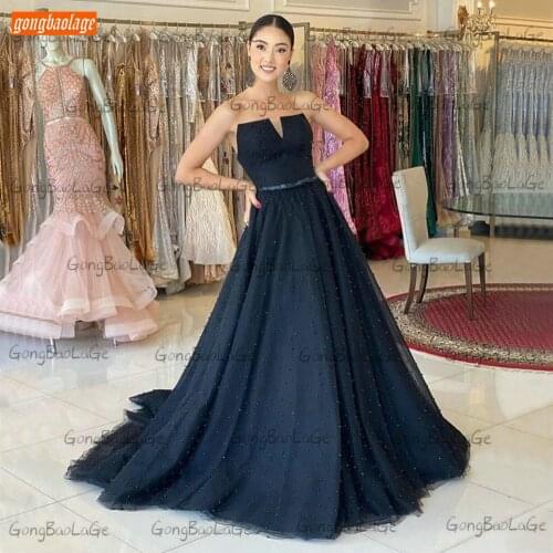 Fashion Dark Navy Evening Dress Beaded Pearls Sexy A Line Women Dresses Party Gowns Long Formal Custom Made 2020 Robe De Soiree
