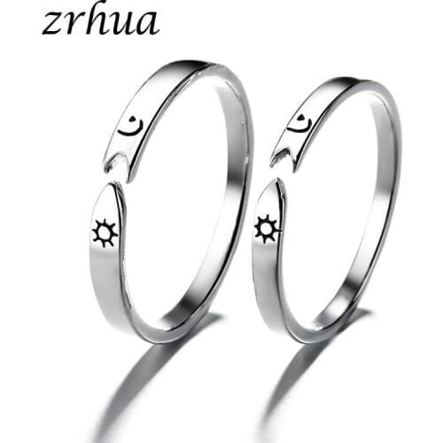 ZRHUA Original 925 Sterling Silver Ring With Sun and Moon Pattern Ring Sets For Women Wedding Party Gift Fine Jewelry Anillos