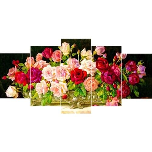 100% Full 5D Diy Daimond Painting Cross-stitch Roses Multi-picture Combination Round Rhinestone Painting Embroidery Flowers