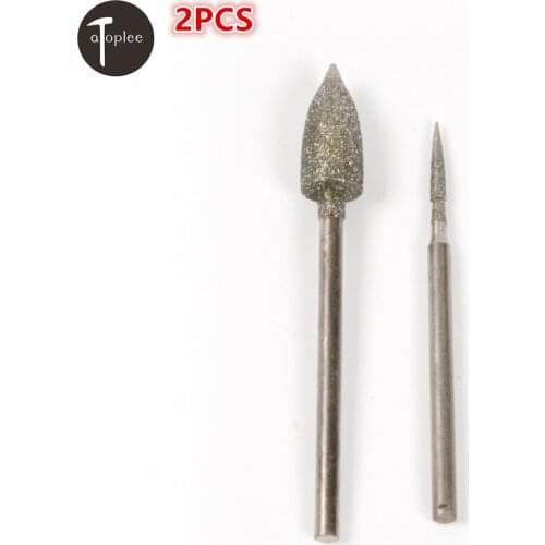 2pcs 2.35mm Shank Diameter Polished Needle 1.5mm and 6mm Grinding Head Electroplating Diamond Plating Dremel Carving Tool