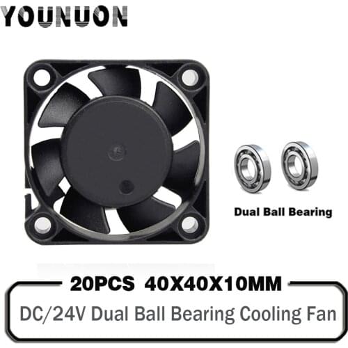 20Pcs YOUNUON DC 24V 40mm x 40mm x 10mm 2-Pin Ball Bearing Computer PC Case Cooling Fan 4010