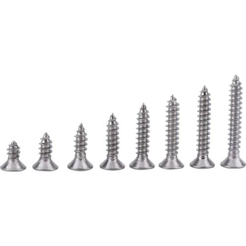 200pcs Practical M3 Countersunk Tapping Screws S304 Screw Fastener Hardware Pan Flat Truss Head Cross Self-Tapping Screw Set