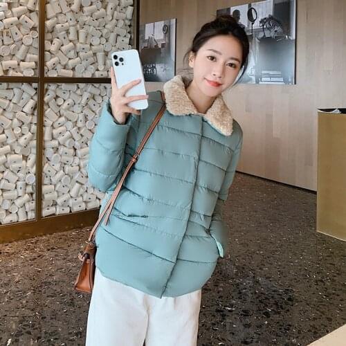 2021 Winter Cotton Coat For Women New Korean Version Thick Lamb Collar Long Sleeve Temperament Slim Short Coat Female JD1675