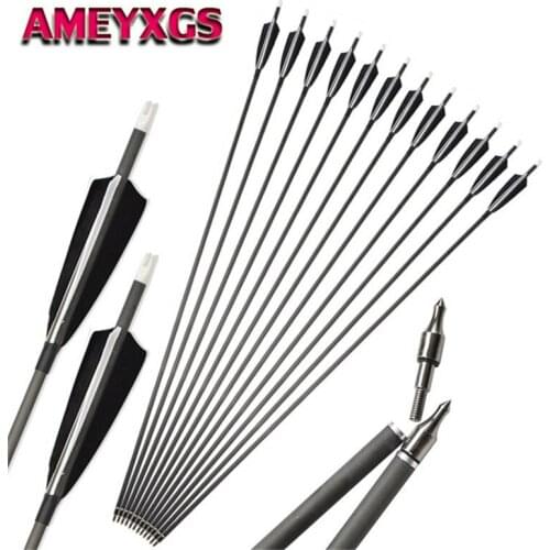 6/12pcs 35" Archery Carbon Arrows SP500 Target Tips Nocks Carbon Arrow With 4" Turkey Feathers Bow Hunting Shooting Accessories