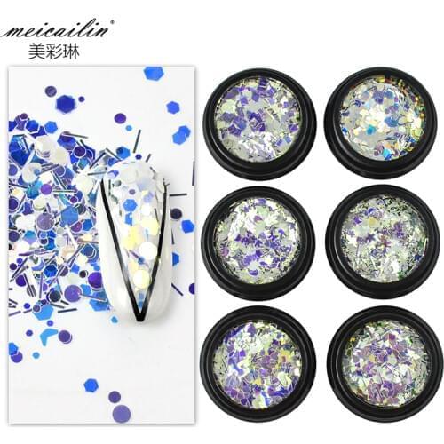 6 Styles AB Chameleon Blu-ray Sequins Nail Art Glitter Blue Flakes UV Gel Polish Star Heart Moon Paillette Decorations Tools