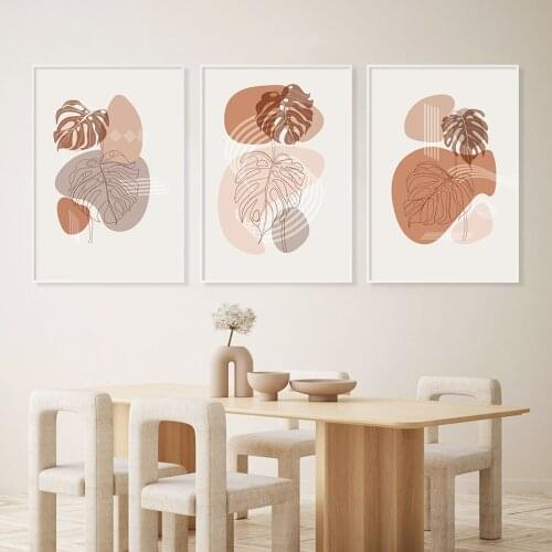 Boho Abstract Monstera Leaves Line Posters Canvas Painting Wall Art Print Pictures for Living Room Interior Home Decoration