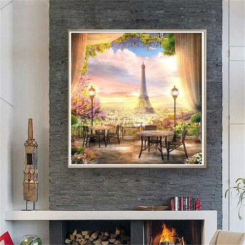 Old Street Home Diamond Painting Full round Drill Colorful Paris Diamond Painting Rhinestone Embroidery Cross Stitch Crystal