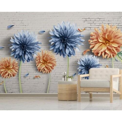 Bacal Custom photo wallpaper 3D simple chrysanthemum brick wall nostalgic floral background wall decorative 3d mural wallpaper