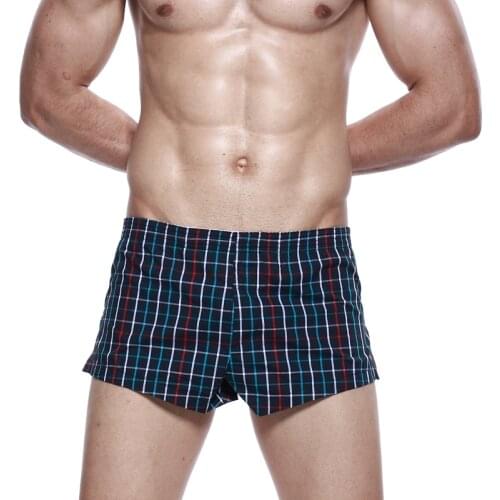 Free Shipping New Aro 100% Male Shorts Boxer Cotton Pajama Lounge Casual Plaid line Mens Shorts Beach loose Shorts