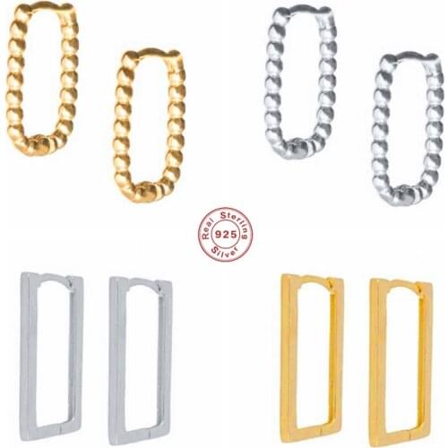 BOAKO 925 Sterling Silver Minimalist Square Rectangle Gold Hoop Earrings For Women Chic Geometric Beads Huggie Earring Jewelry