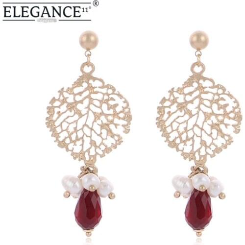 Elegance Bohemian Dangle Earring Gold Hollowing Tree Pendant Geometric Pendant Crystal Charming Drop Earrings for Women